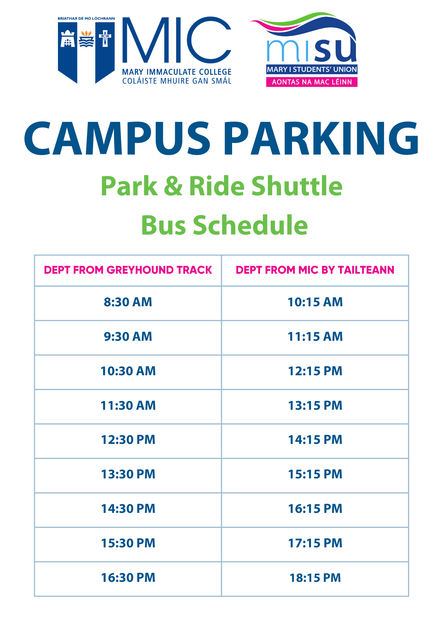 Campus Parking   Bus Schedule