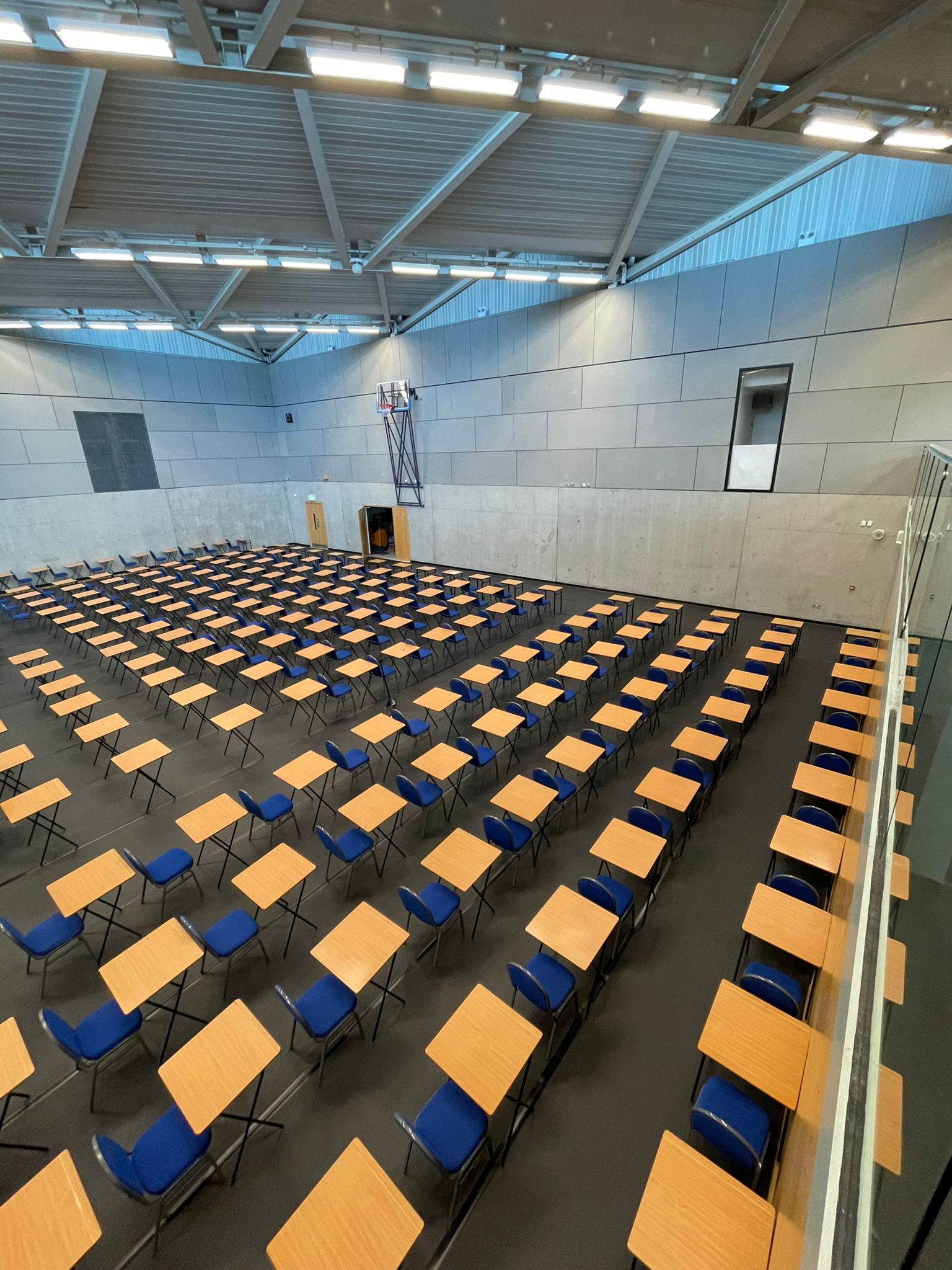 Sports hall in tailteann set up for exams