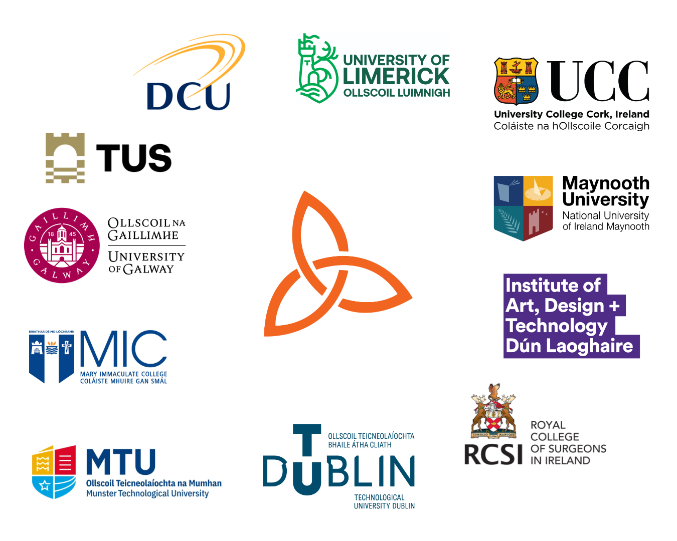 Image showing the Board of Irish College Societies logo surrounded by the logos of participating universities.
