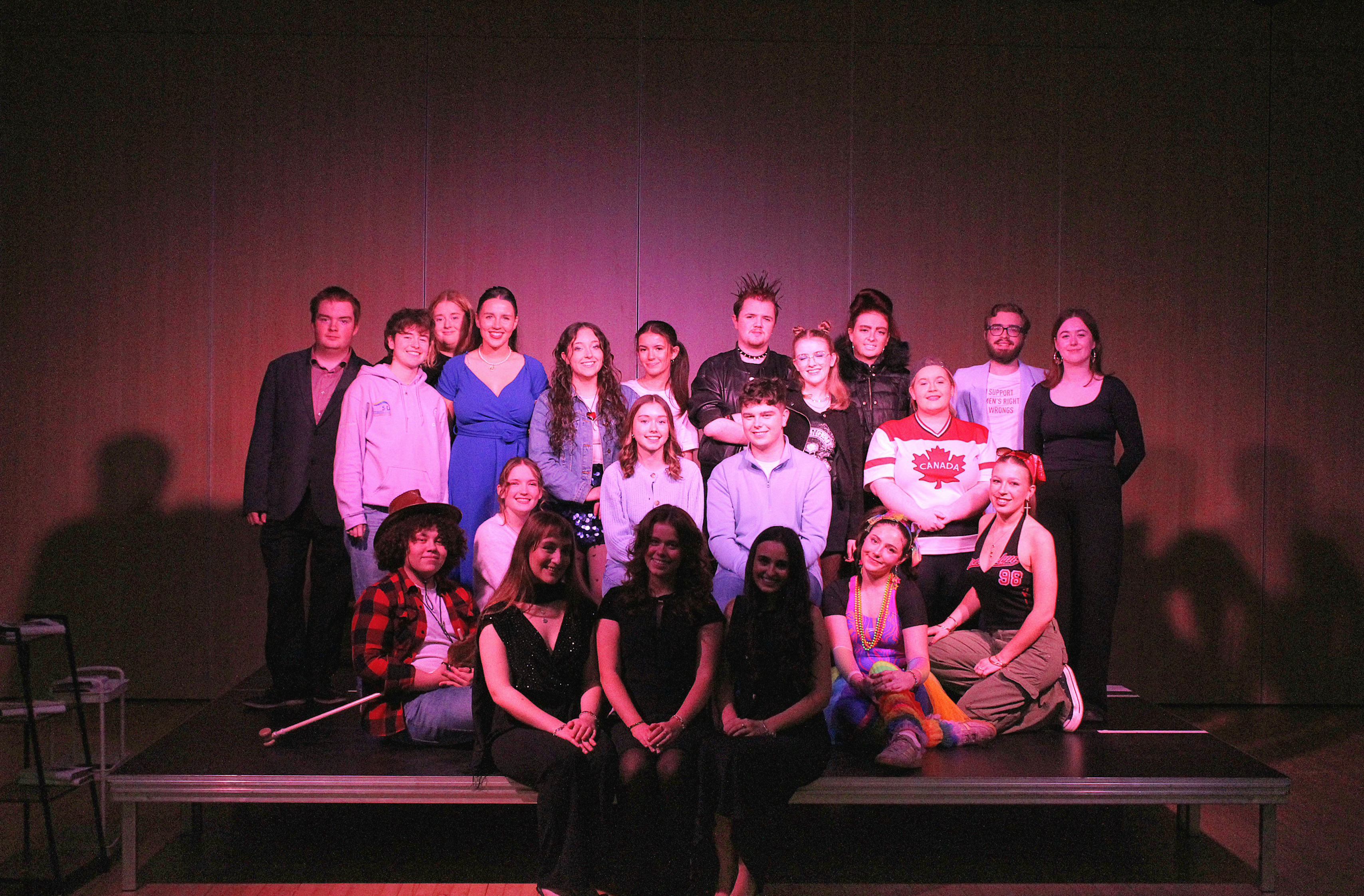 The Cast and Crew of Shuffling, MIDAS' Semester 1 play, poses after a performance.