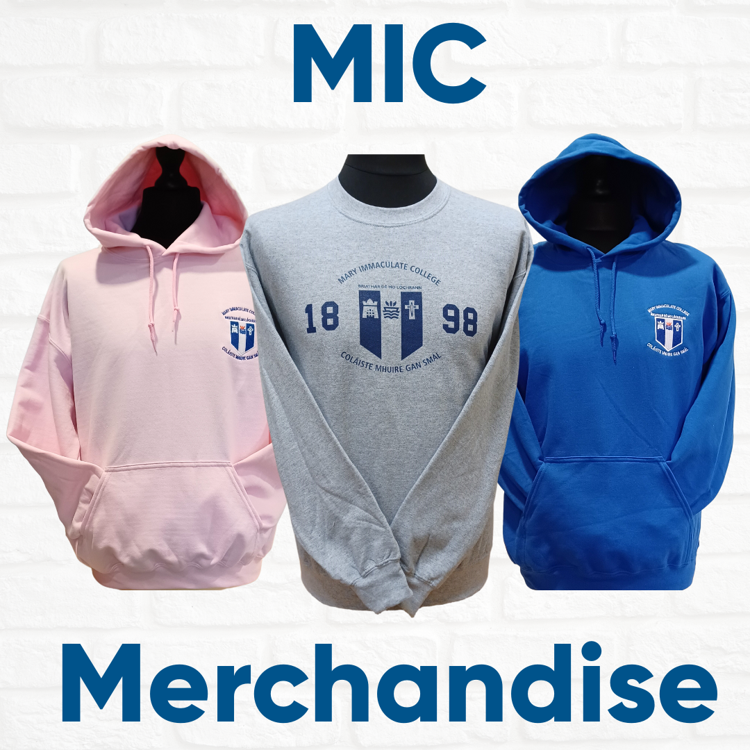 Image displaying a selection of MIC Hoodies and the wording MIC Merchandise
