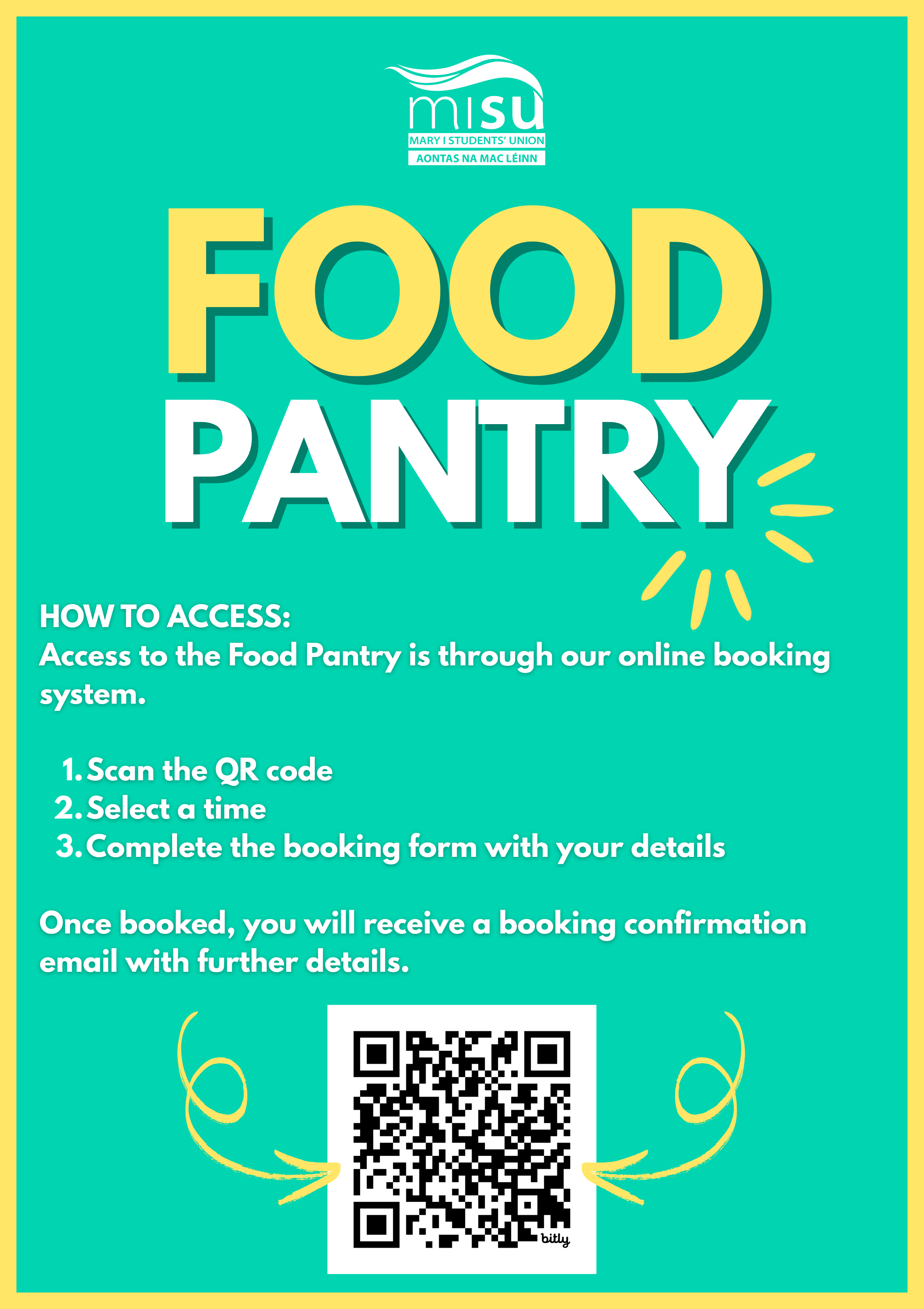 Image with instructions for how to book the Food Pantry