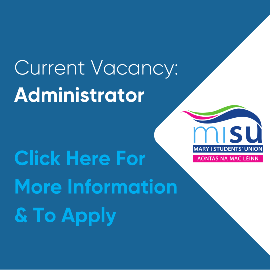 Blue and White image with the text 'Current Vacancy: Administrator Click Here for More Information &amp; To Apply'.